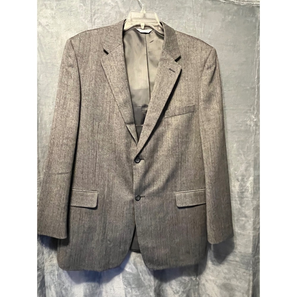 Joseph & Feiss 46L Lambswool Blazer‎ Gray Herringbone Sport Coat Classic Wool